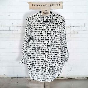 (Anthro) Jane + Delancey - OG B/W "Birds On A Wire" High-Low Tunic Blouse, Med